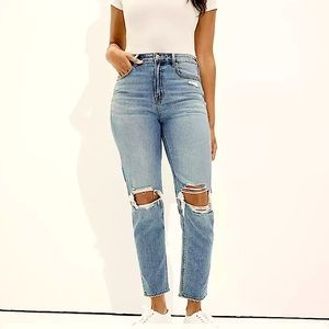 AE size 4 High-waisted, tapered & ankle-skimming. Ripped Mom jeans